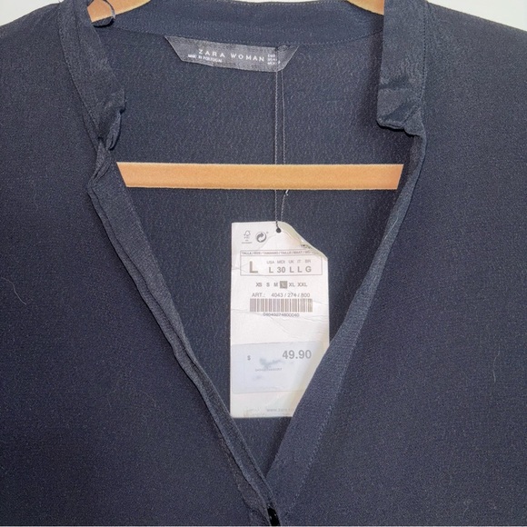 Zara Black Fringed Sleeve Blouse Tunic Dress Large - Picture 6 of 12